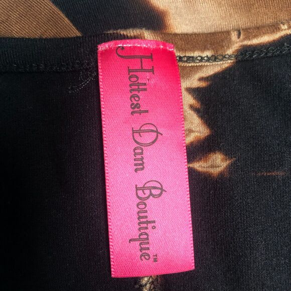 Boho Tunic Top L/XL Brown Black Stretch Lagenlook Shark Bite Hem - Picture 6 of 10